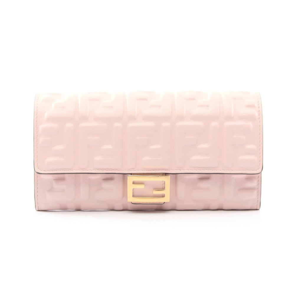 Fendi Zucca Embossed Bi fold Long Wallet Leather Pink